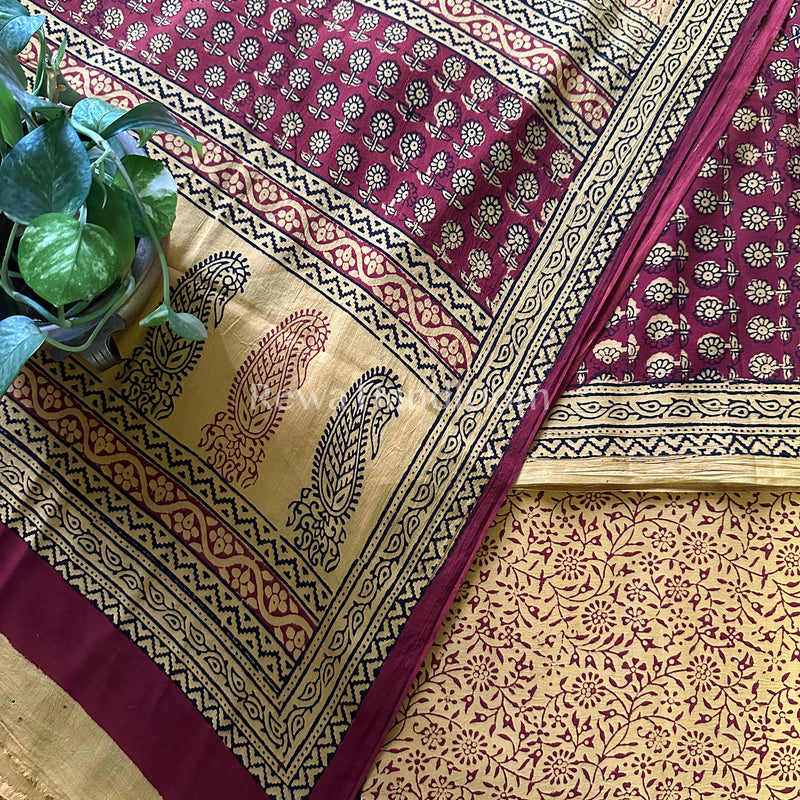 Red-Yellow Bagh Print Cotton Suit-BCS42