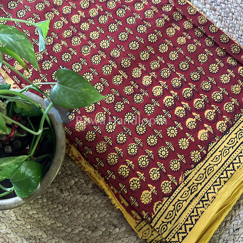 Red-Yellow Bagh Print Cotton Suit-BCS42