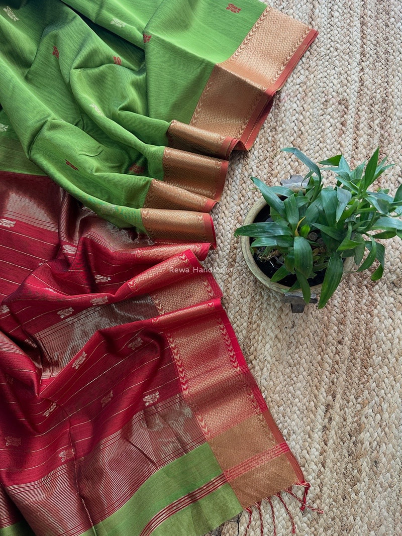Maheshwari Parrot Green Flower Butti Saree NPBS02