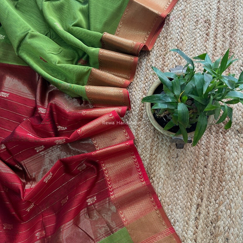 Maheshwari Parrot Green Flower Butti Saree NPBS02