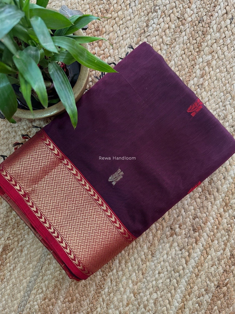 Maheshwari Wine Flower Butti Saree NPBS01