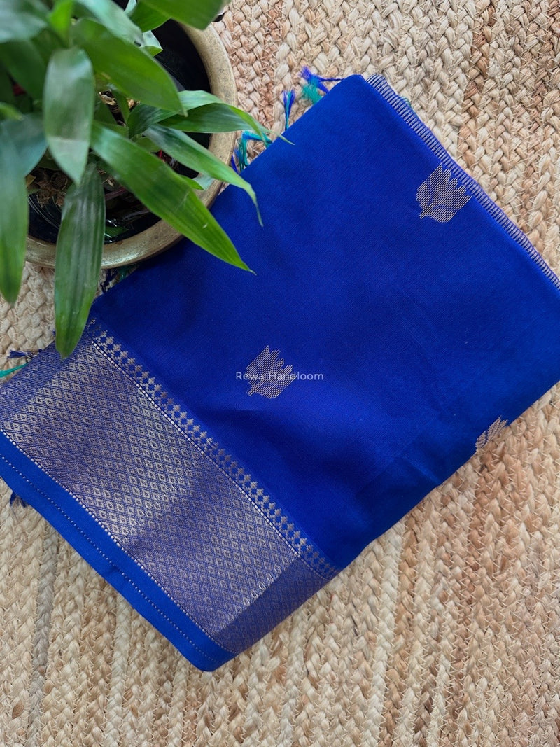 Blue Butta Zari Border Maheshwari Saree LBSS02
