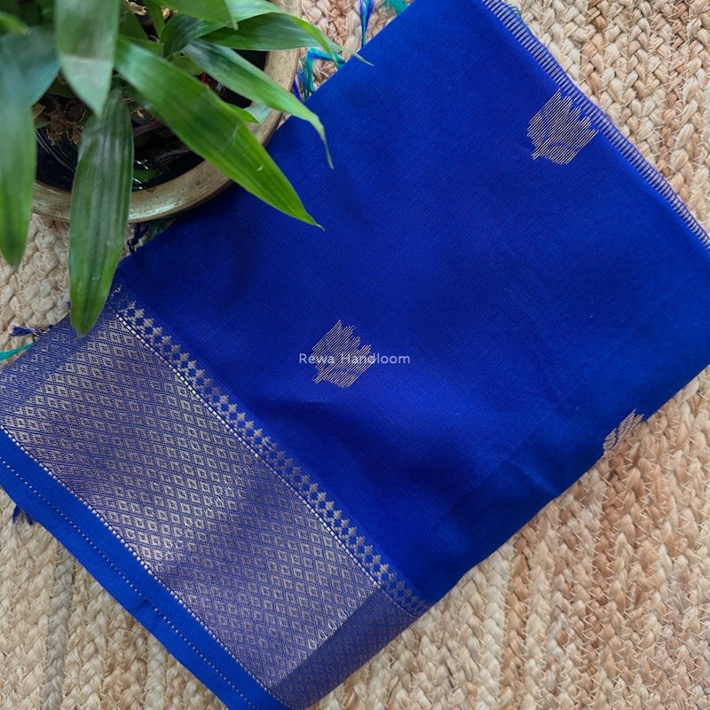 Blue Butta Zari Border Maheshwari Saree LBSS02