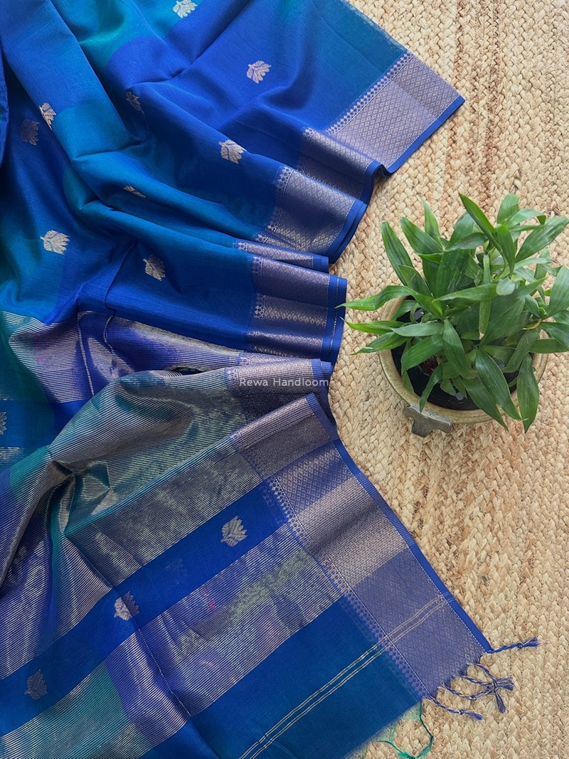 Blue Butta Zari Border Maheshwari Saree LBSS02