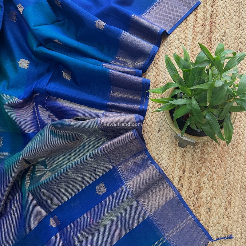 Blue Butta Zari Border Maheshwari Saree LBSS02