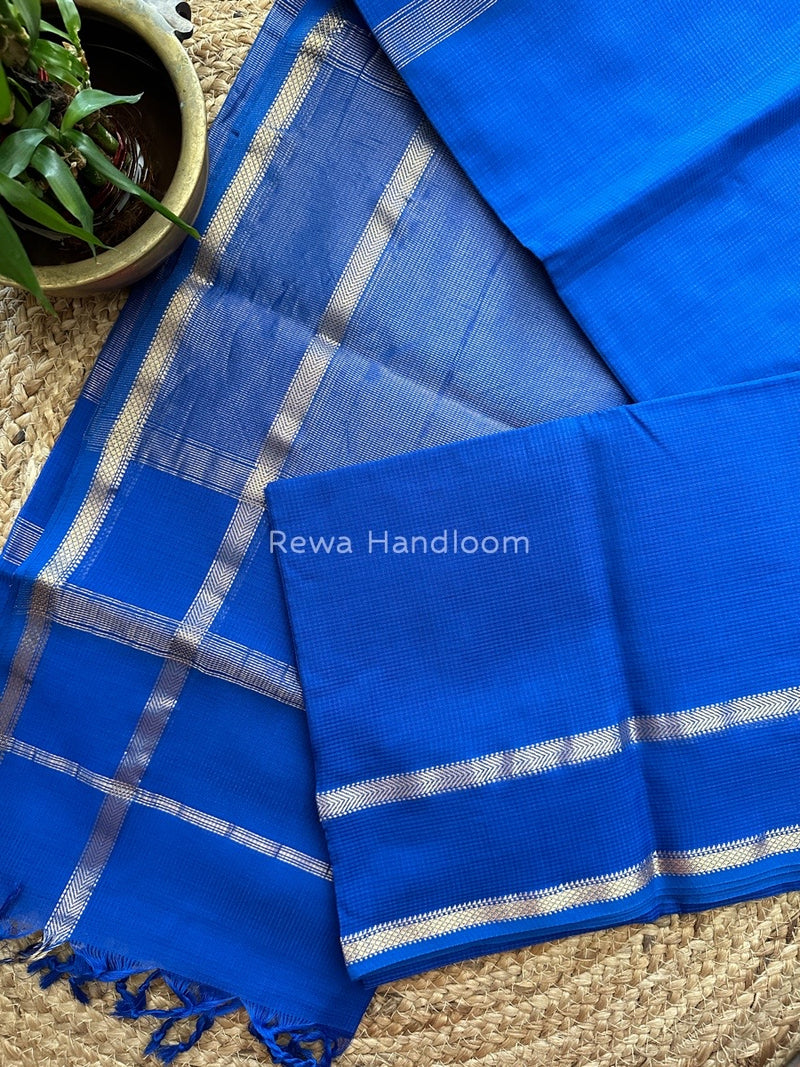 Exclusive Maheswari Self Checks Royal Blue Saree MCS039