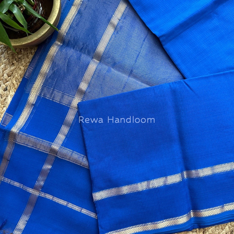 Exclusive Maheswari Self Checks Royal Blue Saree MCS039