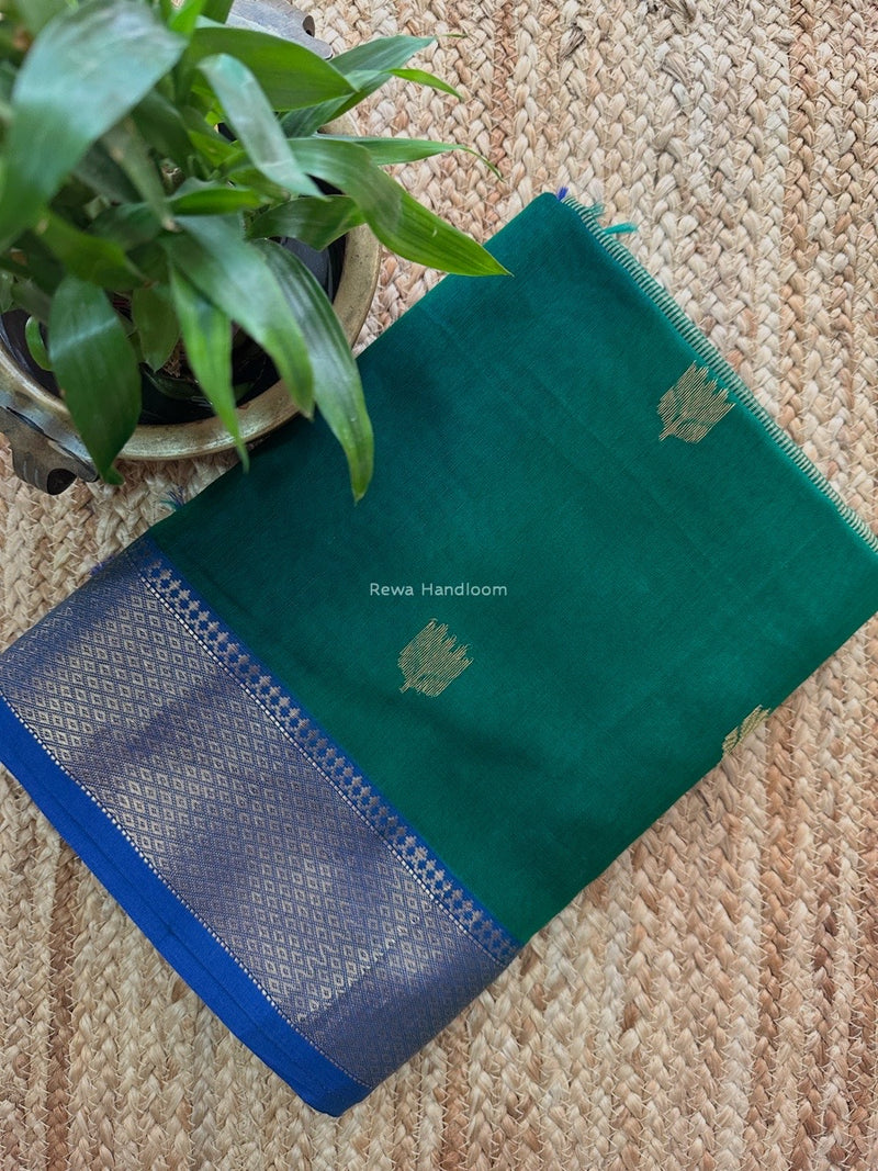 Green Butta Zari Border Maheshwari Saree LBSS03