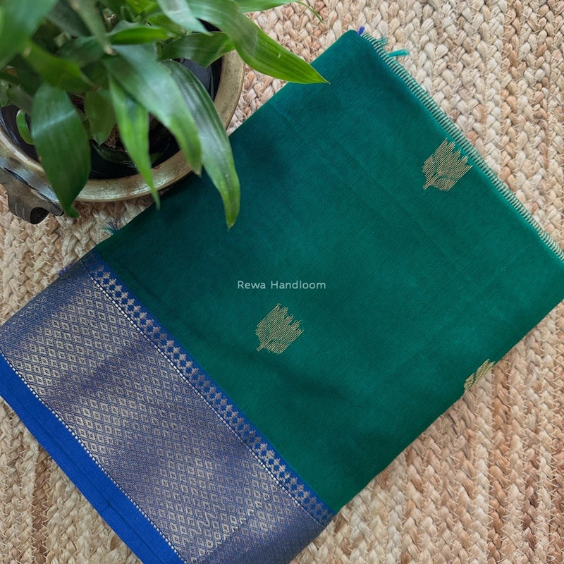 Green Butta Zari Border Maheshwari Saree LBSS03