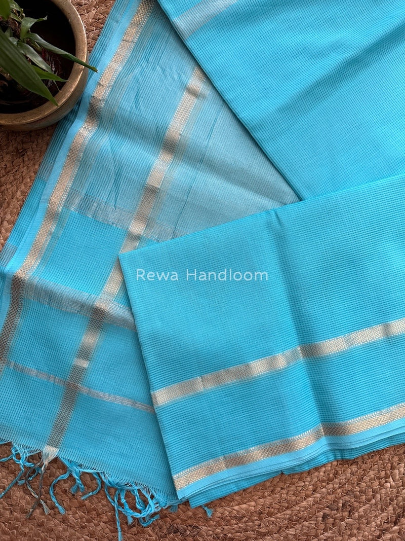 Exclusive Maheswari Self Checks Firozi Saree MCS042