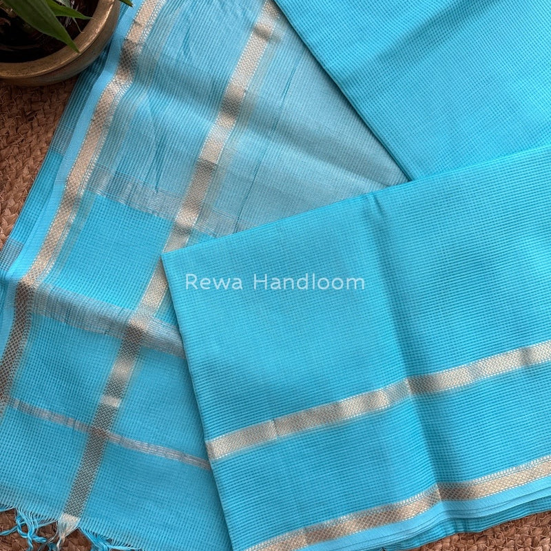 Exclusive Maheswari Self Checks Firozi Saree MCS042
