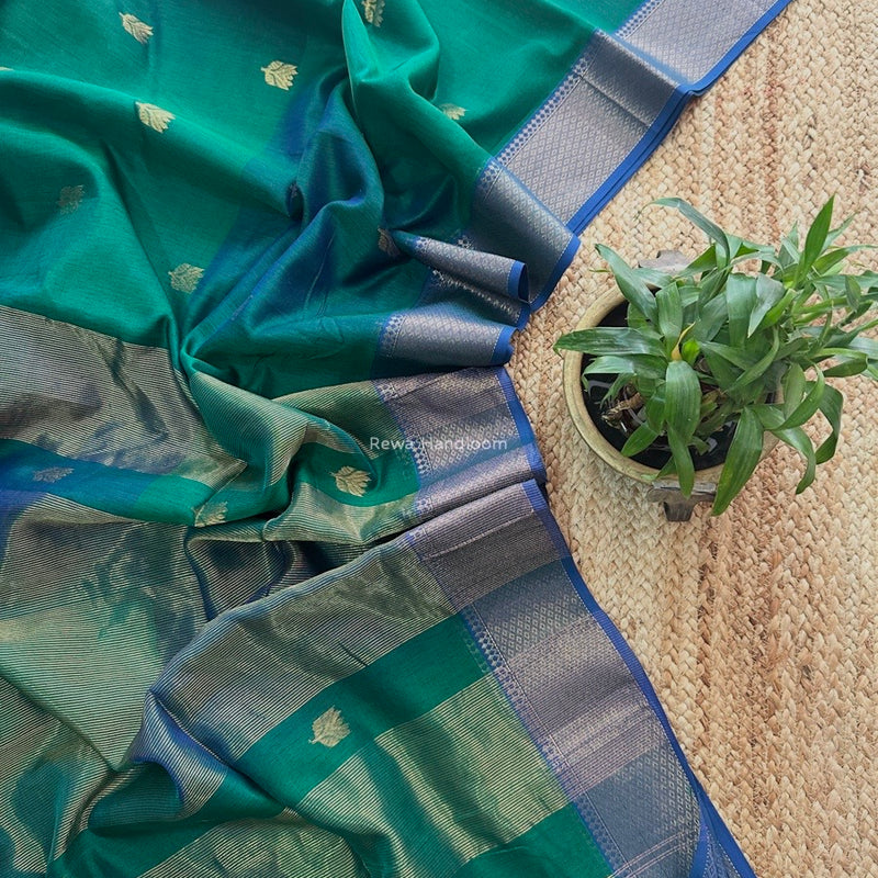 Green Butta Zari Border Maheshwari Saree LBSS03