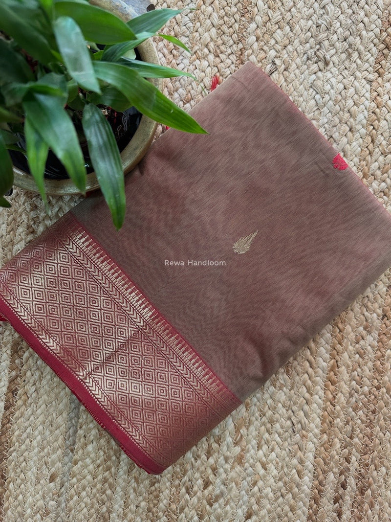 Maheshwari Beige Butta Pallu Saree BBSS01