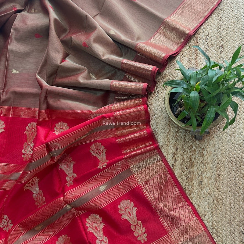 Maheshwari Beige Butta Pallu Saree BBSS01