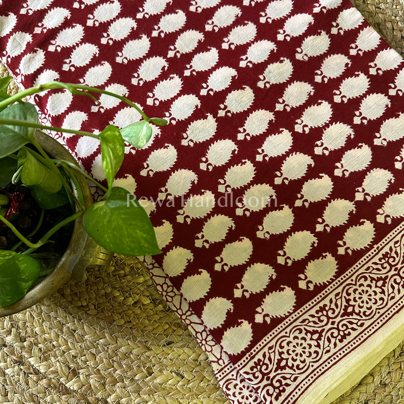 White-Red Bagh Print Cotton Suit with Aami Butta- BCSP48