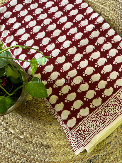 White-Red Bagh Print Cotton Suit with Aami Butta- BCSP48