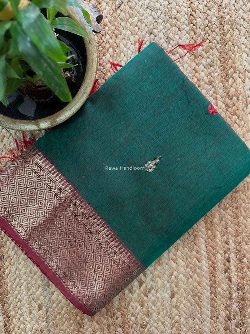 Maheshwari Green Butta Pallu Saree BBSS03
