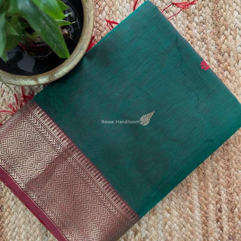 Maheshwari Green Butta Pallu Saree BBSS03