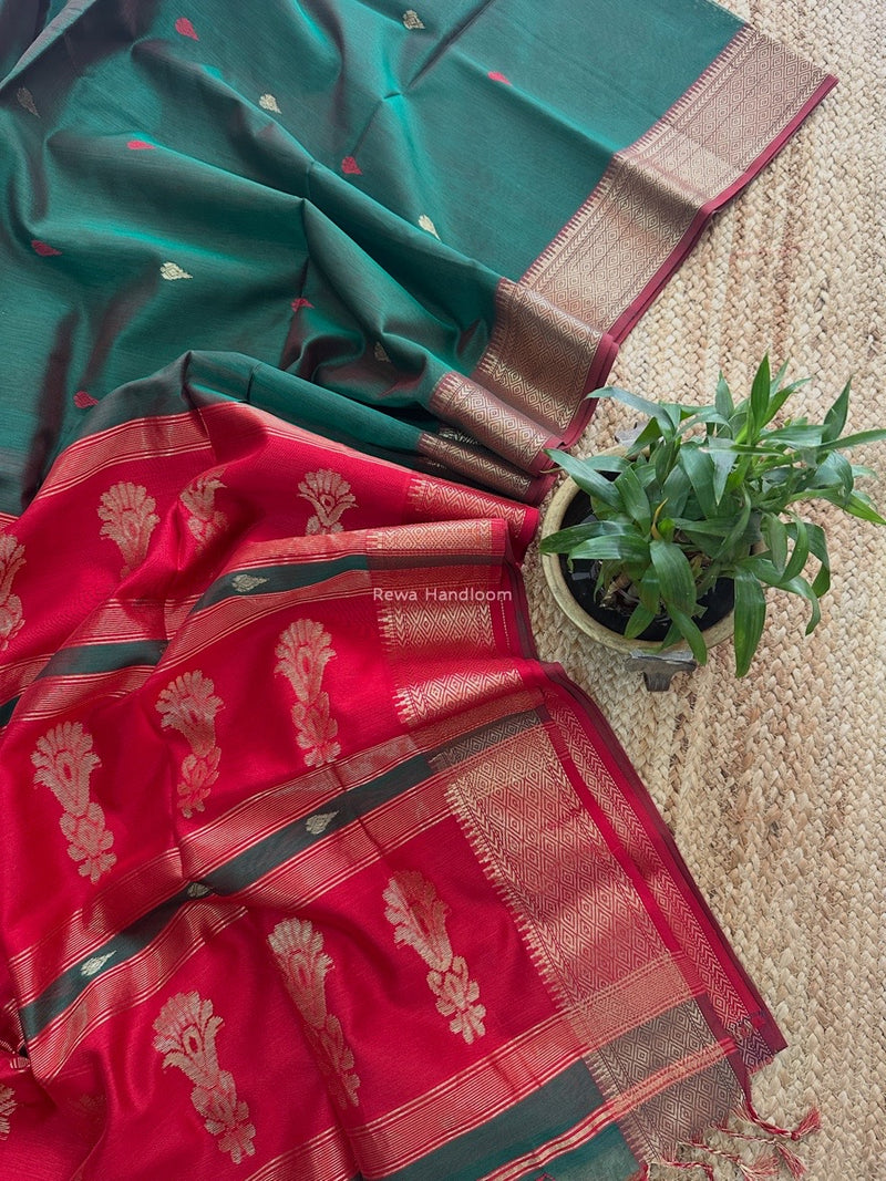 Maheshwari Green Butta Pallu Saree BBSS03