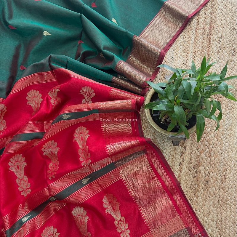 Maheshwari Green Butta Pallu Saree BBSS03