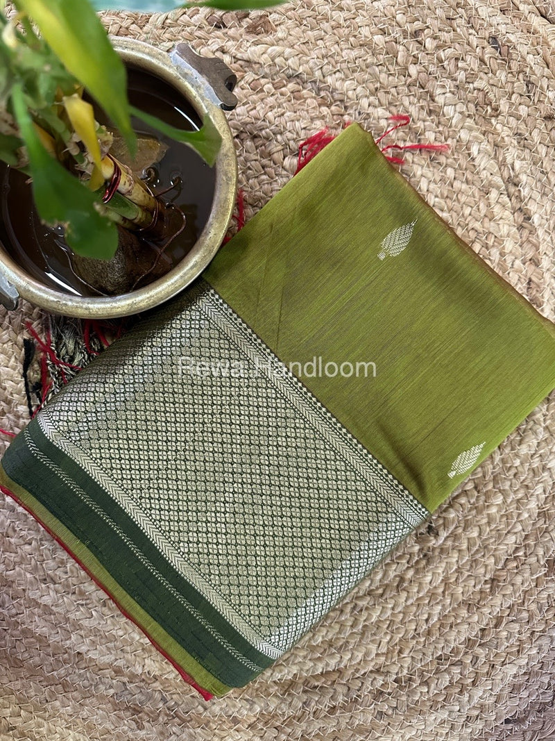 Maheshwari Mehndi Green Resham Thread Butti Saree RBS77