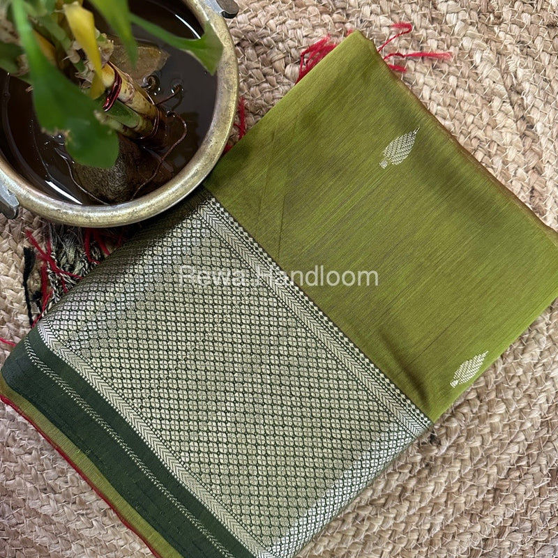 Maheshwari Mehndi Green Resham Thread Butti Saree RBS77