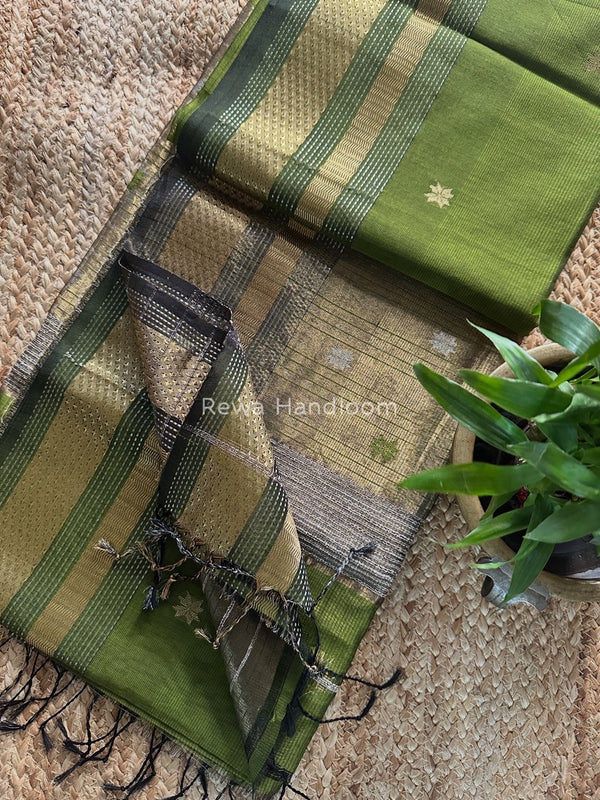 Maheshwari Olive Green Butti Saree TPBS05
