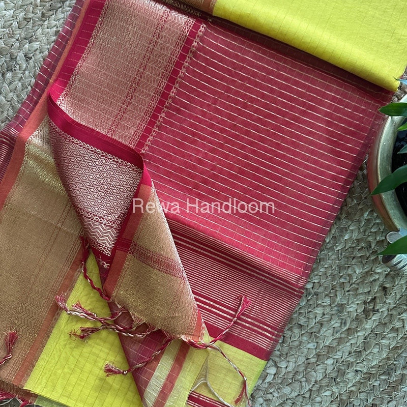 Maheshwari Lemon Yellow Zari Linning Saree GL021