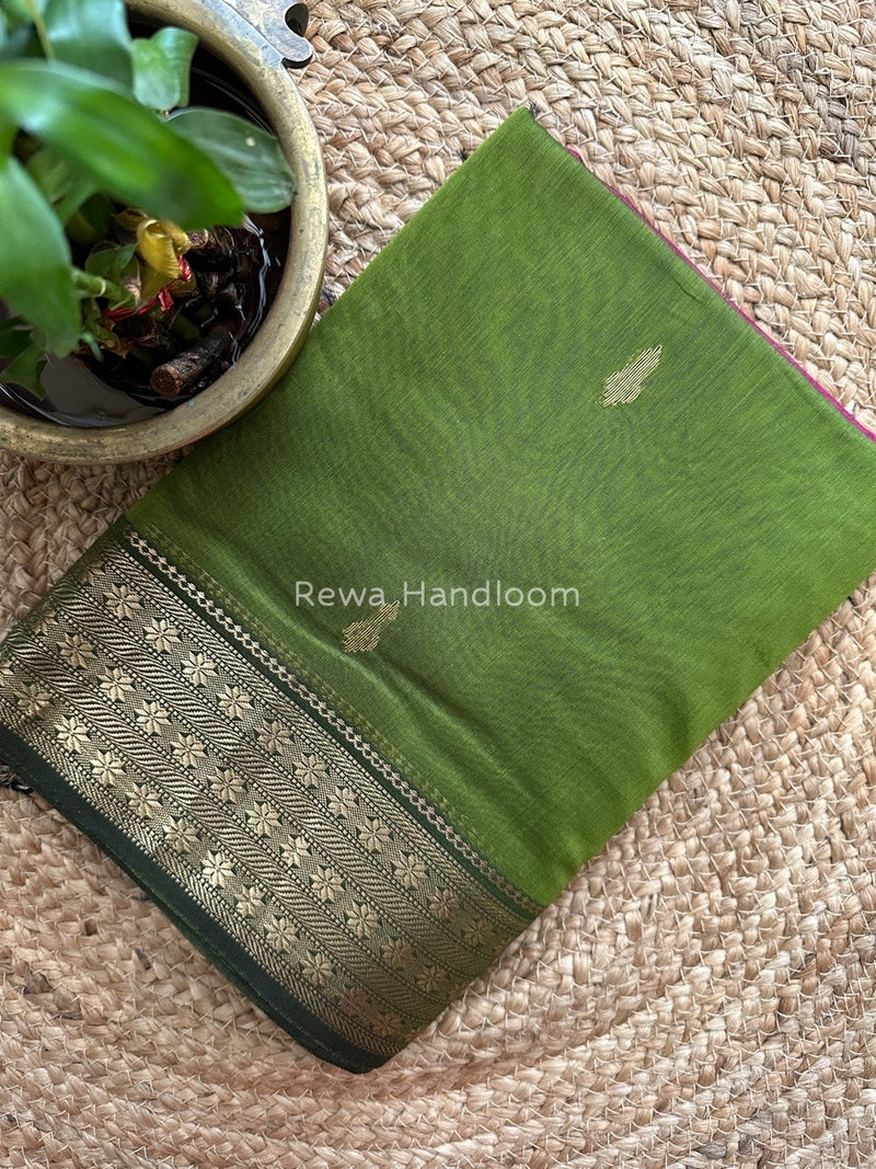 Maheshwari Mehendi Green Butta Pallu Saree BBS02