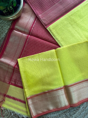 Maheshwari Lemon Yellow Zari Linning Saree GL021