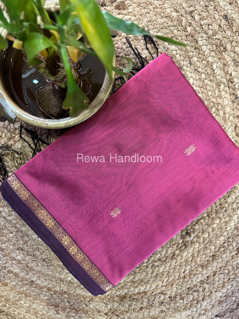 Onion Pink-Blue Zari Butti Maheshwari Saree SBT073