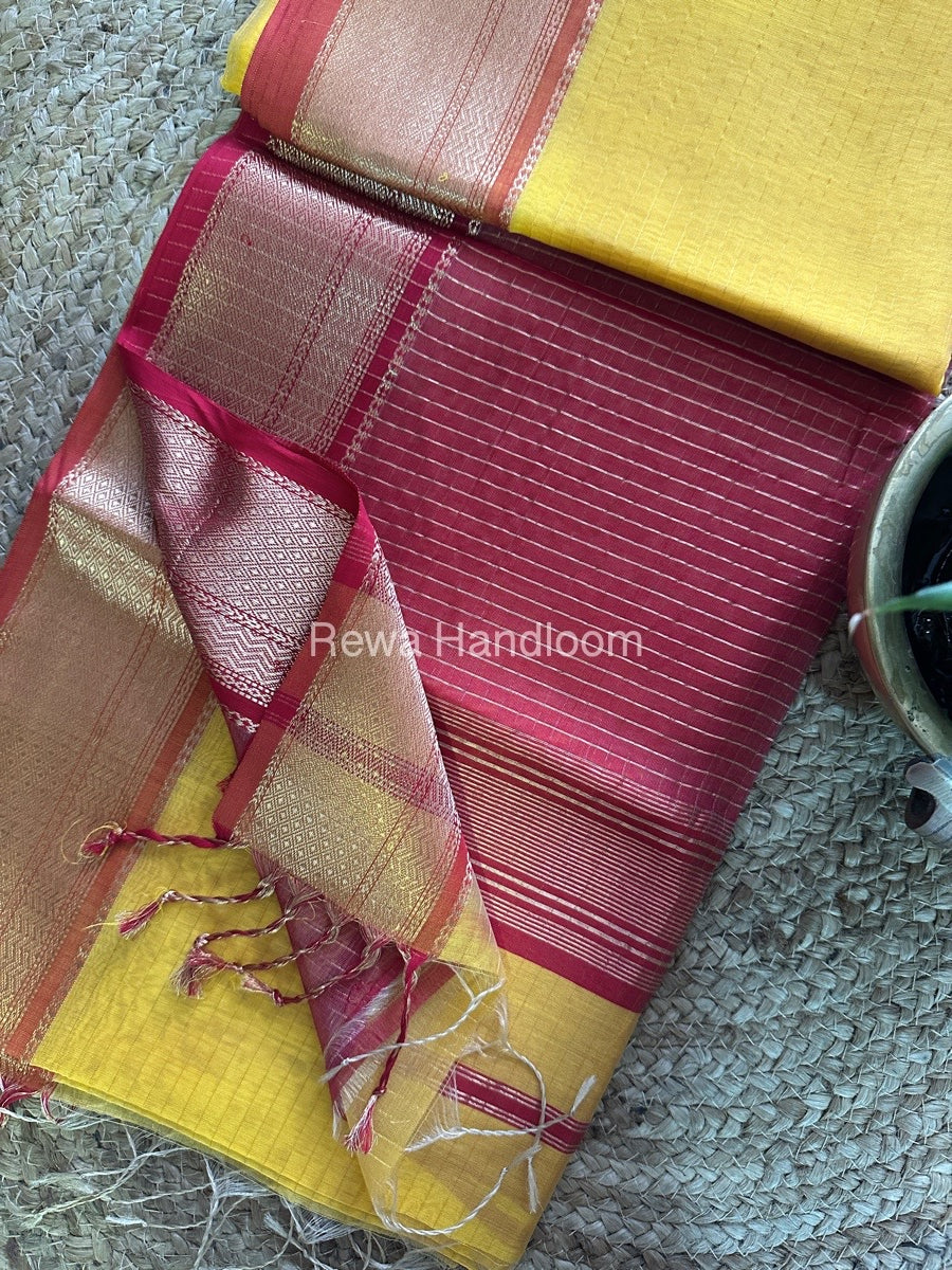 Maheshwari Yellow Zari Linning Saree GL025