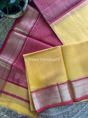 Maheshwari Yellow Zari Linning Saree GL025