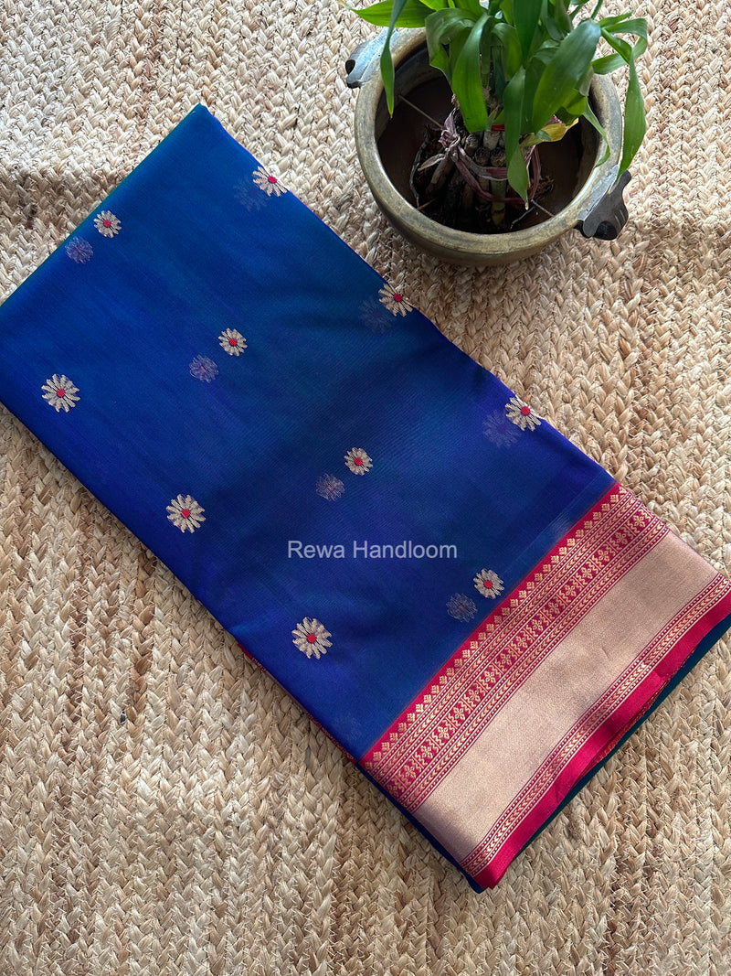 Blue Chanderi Katan Silk Nakshi Border Saree CKNBS06