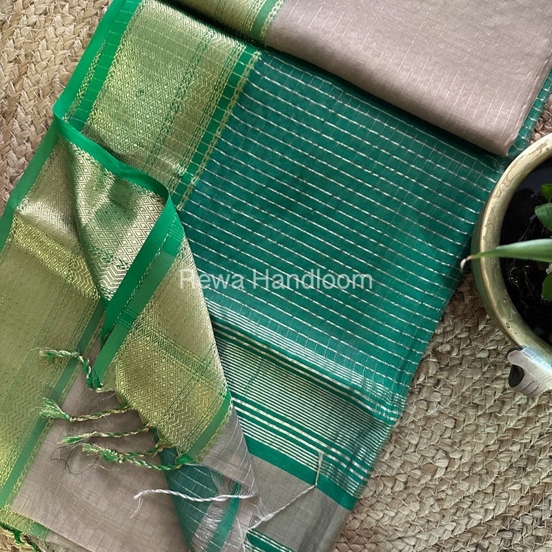 Maheshwari Beige Zari Linning Saree GL026