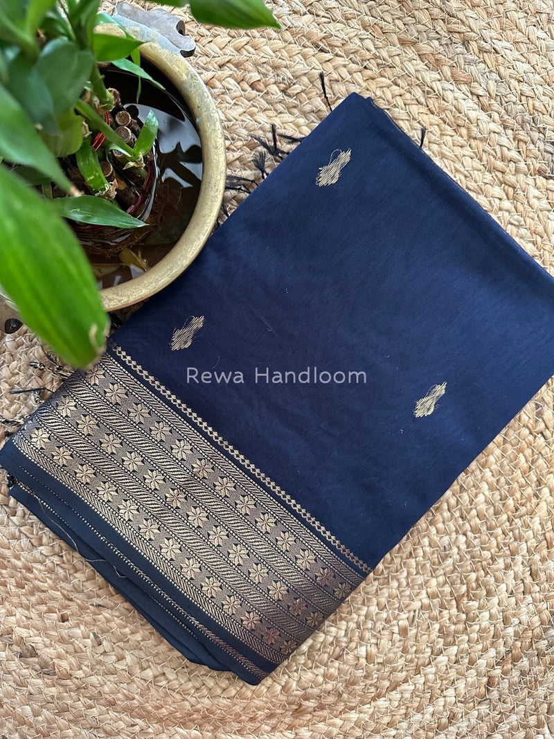 Maheshwari Dark Blue Butta Pallu Saree BBS05