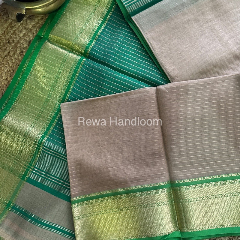 Maheshwari Beige Zari Linning Saree GL026