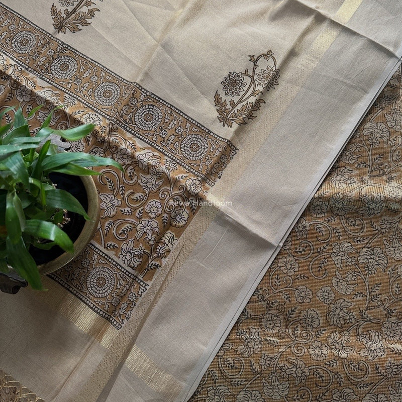 Maheshwari Handblock Tissue Top-Dupatta