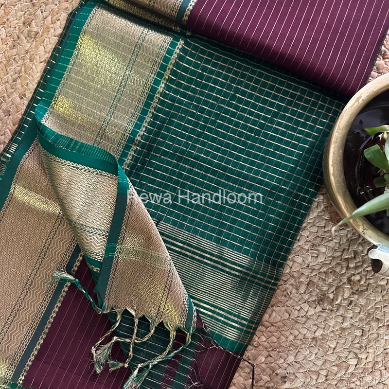 Maheshwari Wine Zari Linning Saree GL027