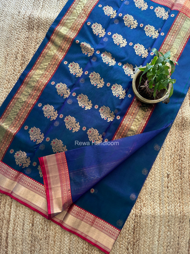 Blue Chanderi Katan Silk Nakshi Border Saree CKNBS06