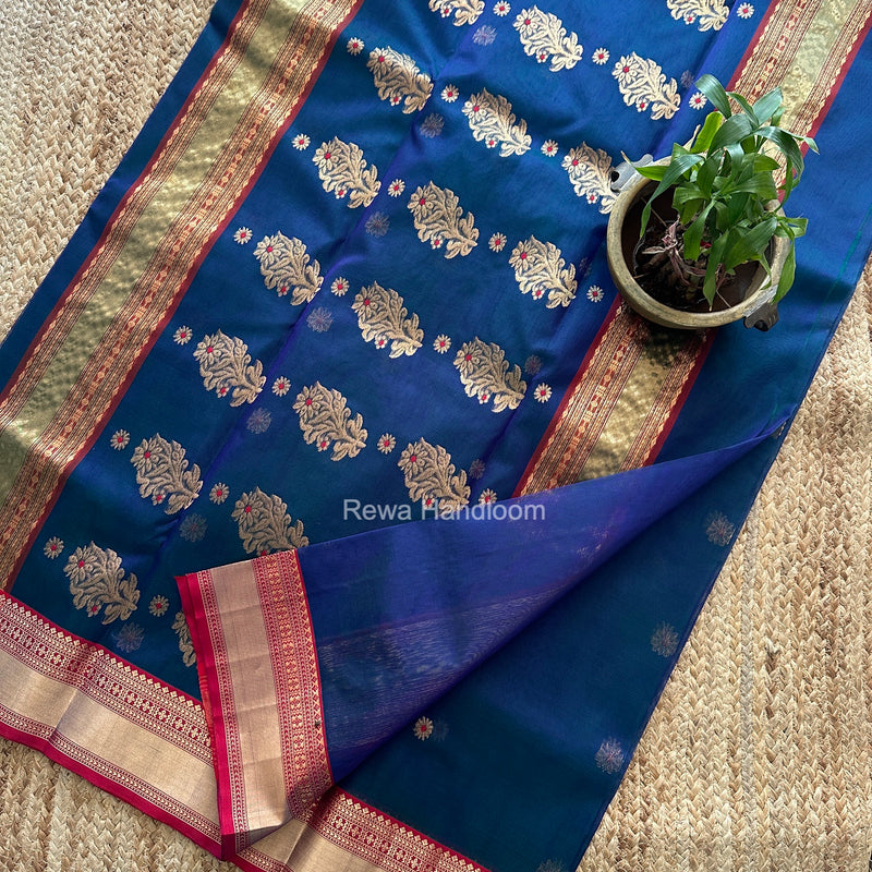 Blue Chanderi Katan Silk Nakshi Border Saree CKNBS06