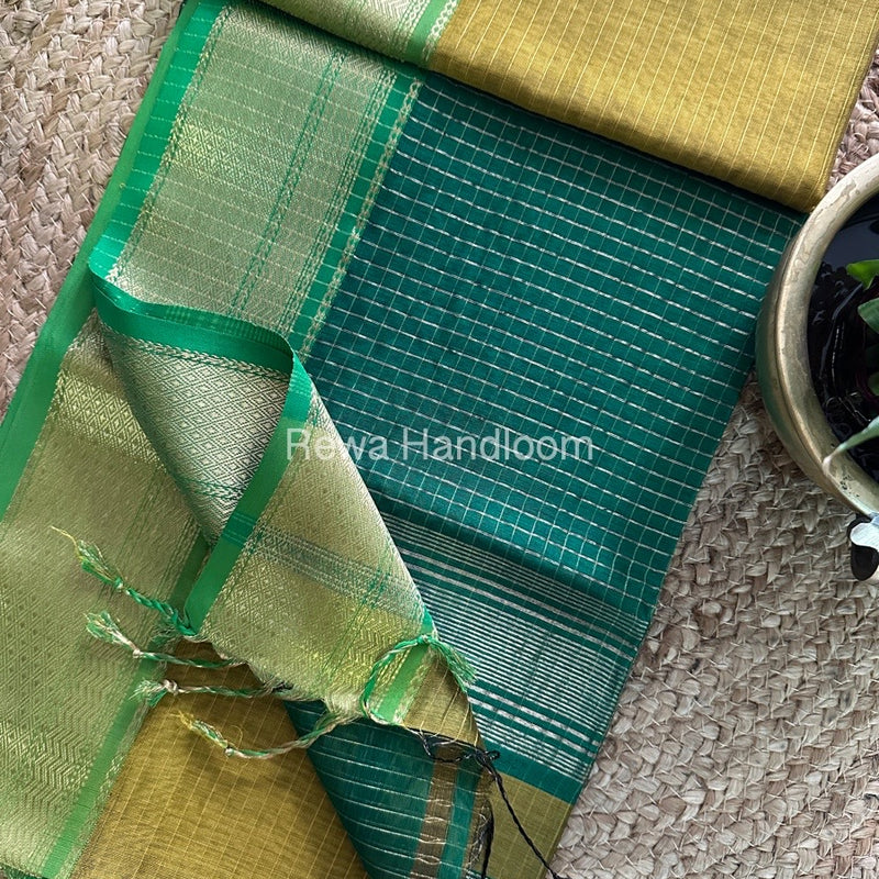 Maheshwari Green Zari Linning Saree-GL010
