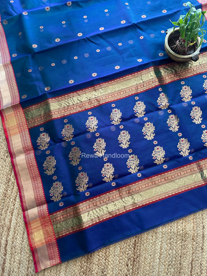Blue Chanderi Katan Silk Nakshi Border Saree CKNBS06