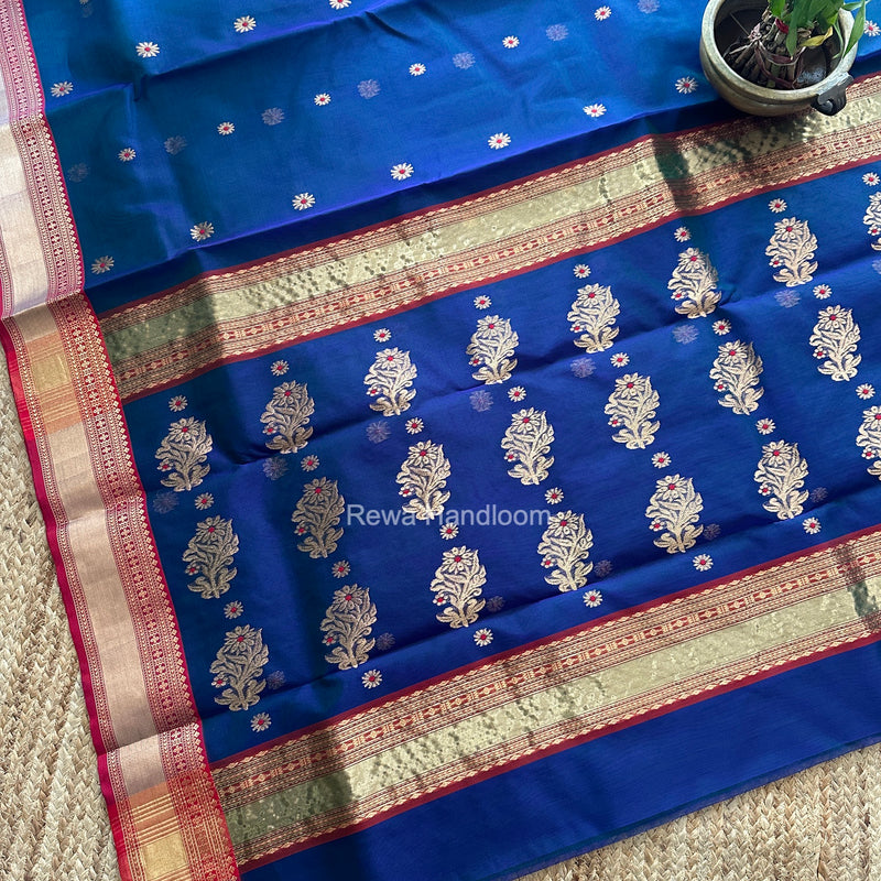 Blue Chanderi Katan Silk Nakshi Border Saree CKNBS06