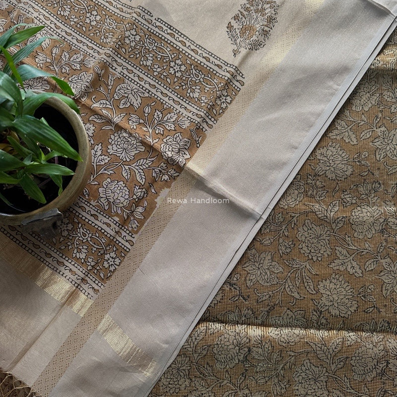 Maheshwari Handblock Tissue Top-Dupatta