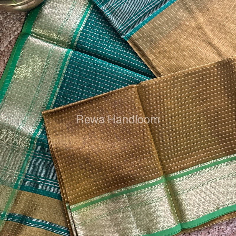 Maheshwari Green Zari Linning Saree-GL010