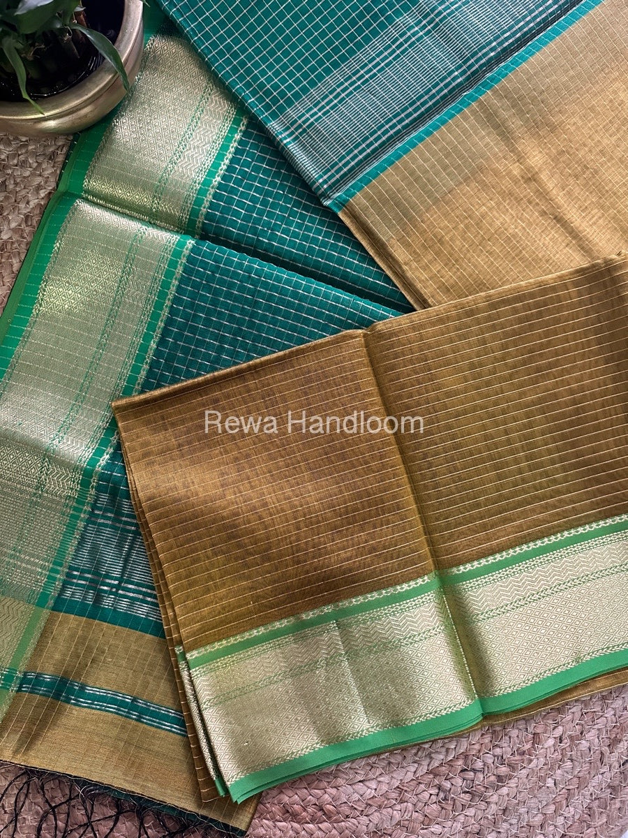 Maheshwari Green Zari Linning Saree-GL010