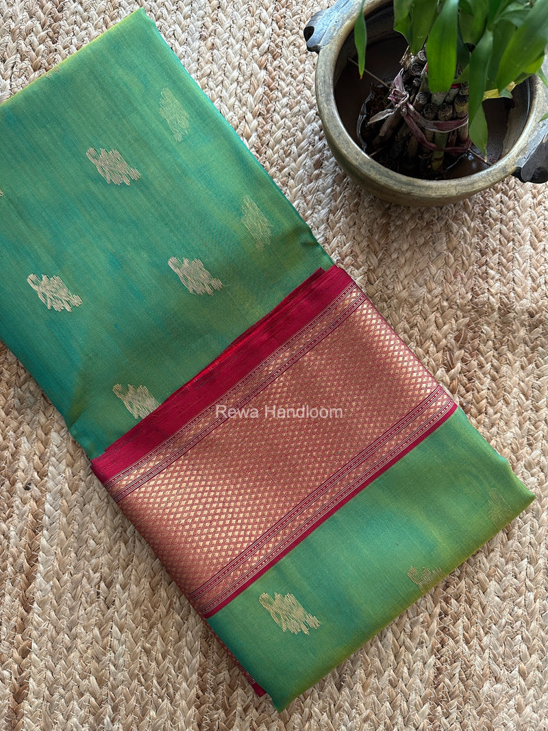 Parrot Green Chanderi Katan Silk Nakshi Border Saree CKNBS04