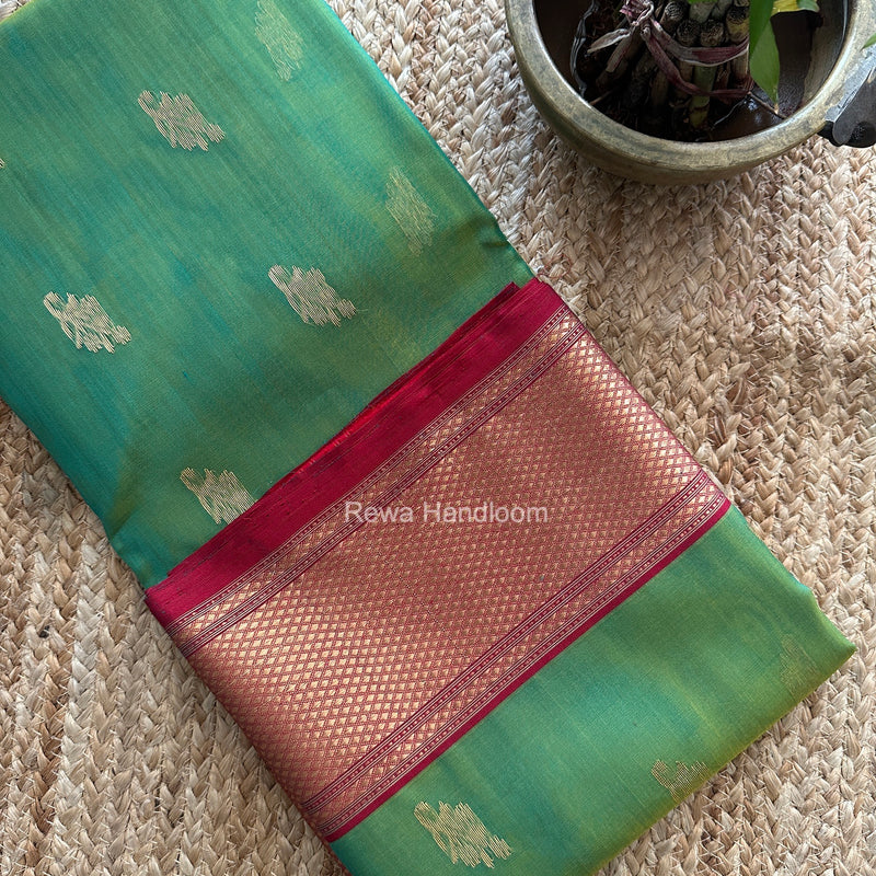 Parrot Green Chanderi Katan Silk Nakshi Border Saree CKNBS04