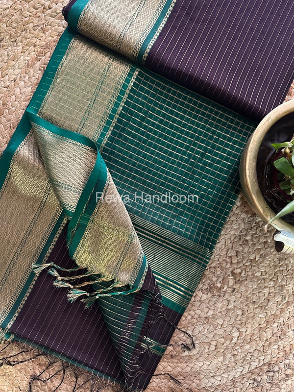 Maheshwari Chocolate Brown Zari Linning Saree-GL011